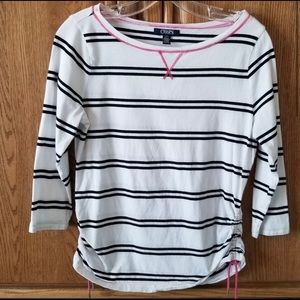 ✨Chaps NWOT Active White & Black Stripe 3/4 Sleeve Cotton Top: Size Large ✨